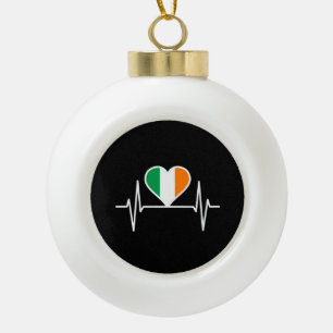Ireland Flag Heartbeat Ceramic Ball Christmas Ornament