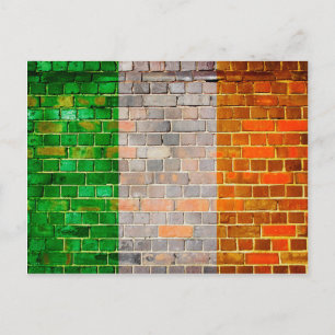Ireland flag on a brick wall postcard