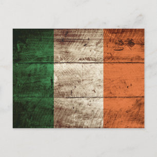 Ireland Flag on Old Wood Grain Postcard