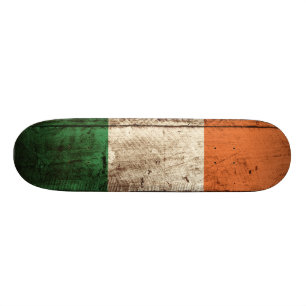 Ireland Flag on Old Wood Grain Skateboard