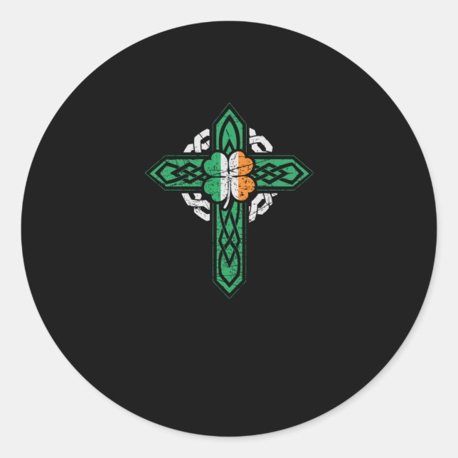 Ireland flag shamrock Irish Celtic knot Classic Round Sticker (Front)