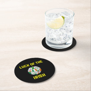 Ireland Flag Soccer Ball - Luck of the Irish Round Paper Coaster
