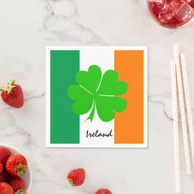 Ireland & four leaf clover, Irish flag /sport fans Napkin (Insitu)