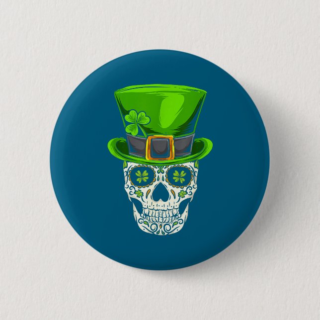 Ireland Gift Clover Mexican Irish Skull St Patrick 6 Cm Round Badge (Front)