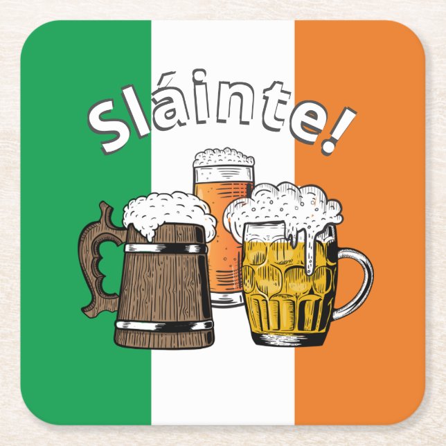 IRELAND Great Irish Beer Sláinte! Square Paper Coaster (Front)