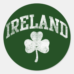 Ireland, Grunge Style Shamrock Varsity Classic Round Sticker
