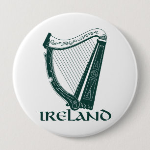 Ireland Harp Design, Irish Harp 10 Cm Round Badge