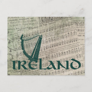 Ireland Harp Design, Irish Harp Postcard