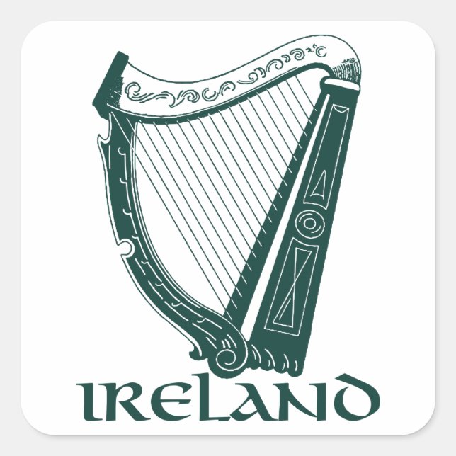 Ireland Harp Design, Irish Harp Square Sticker (Front)