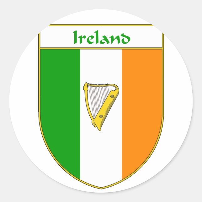 Ireland Harp Irish Flag Shield Classic Round Sticker (Front)
