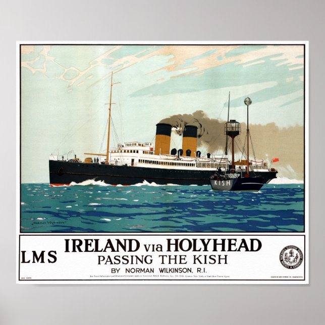 Ireland Holyhead Restored Vintage Travel Poster (Front)