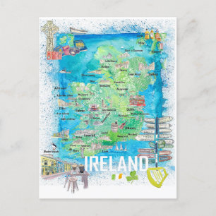 Ireland Illustrated Travel Map  Postcard