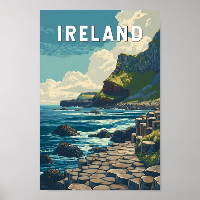Ireland Illustration Travel Art Vintage Poster (Front)