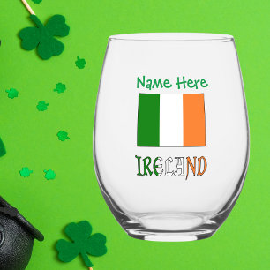 Ireland Irish Flag Green Personalization Stemless Wine Glass