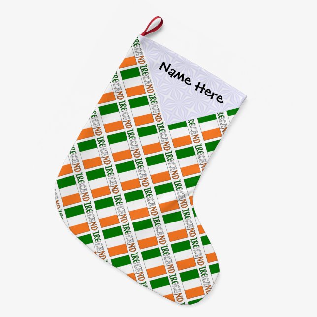 Ireland Irish Flag Tiled Personalised Large Christmas Stocking (Front (Hanging))