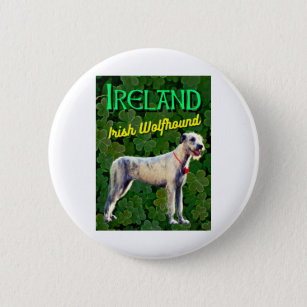 Ireland Irish Wolfhound Clovers Shamrocks 6 Cm Round Badge