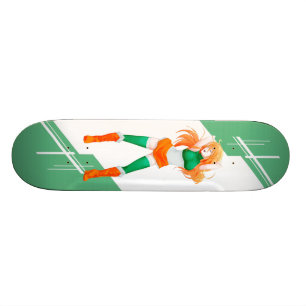Ireland Manga Anime girl dressed in Flag Irish Skateboard