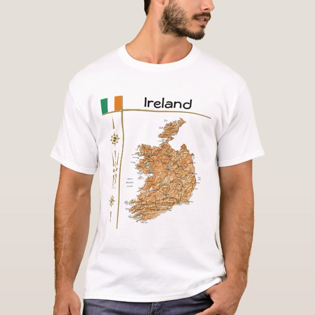 Ireland Map + Flag + Title T-Shirt (Front)