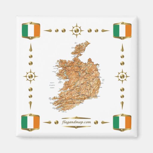 Image of Ireland Map + Flags Magnet