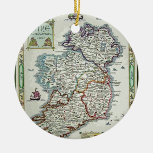 Ireland Map - Irish Eire Erin Historic Map Ceramic Tree Decoration (Front)