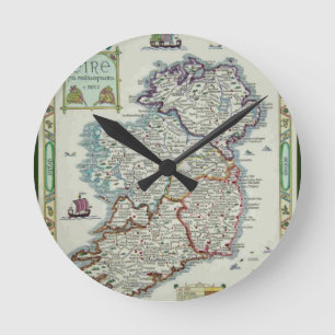 Ireland Map - Irish Eire Erin Historic Map Round Clock