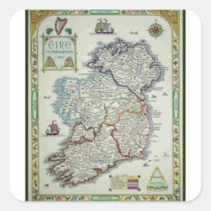 Ireland Map - Irish Eire Erin Historic Map Square Sticker
