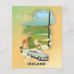 Ireland map vintage travel poster