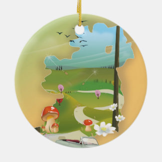 Ireland map vintage travel poster ceramic tree decoration
