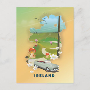 Ireland map vintage travel poster postcard