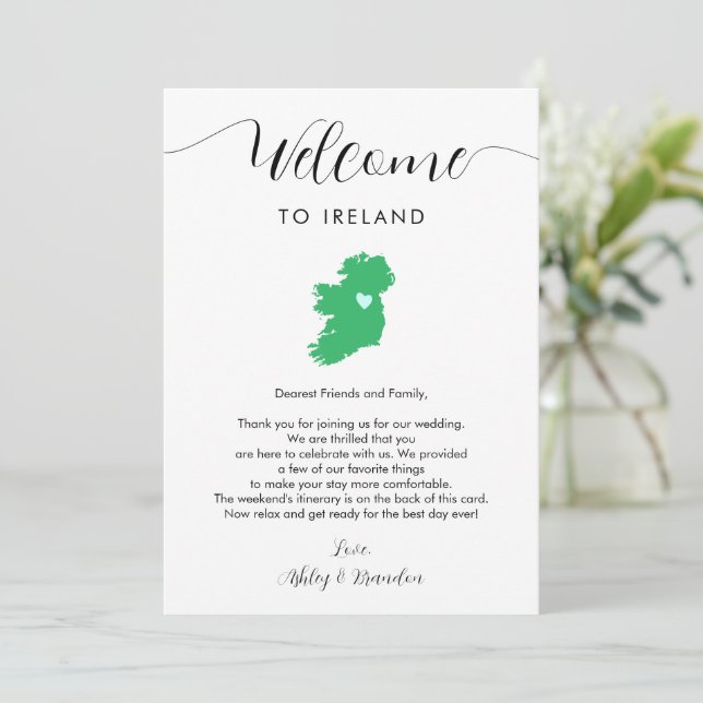 Ireland Map Wedding Welcome Letter Itinerary (Standing Front)