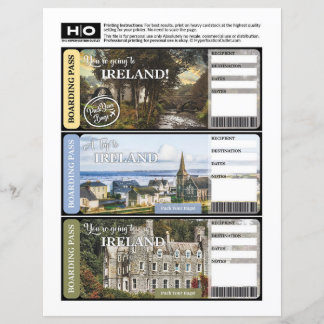 Ireland Mock Ticket for Travel and Events