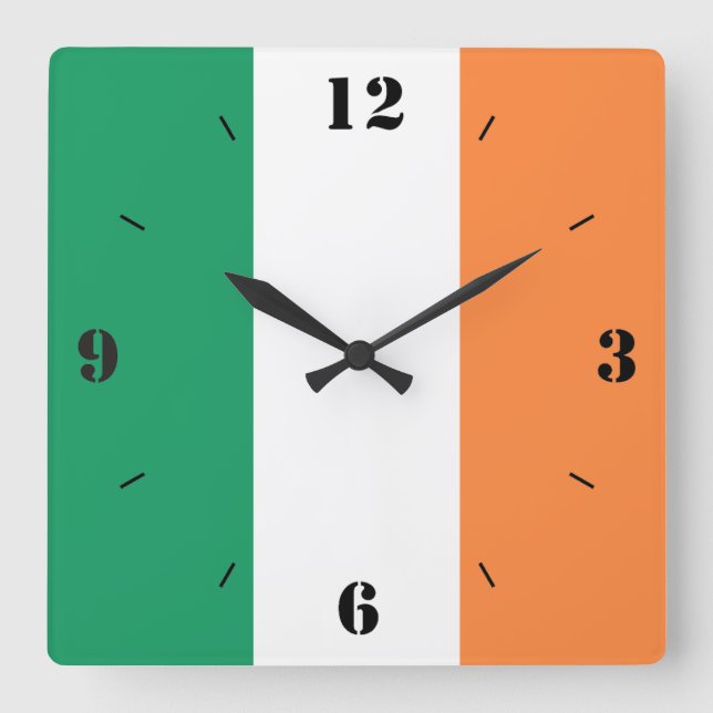 Ireland National Flag Patriotic Square Wall Clock (Front)