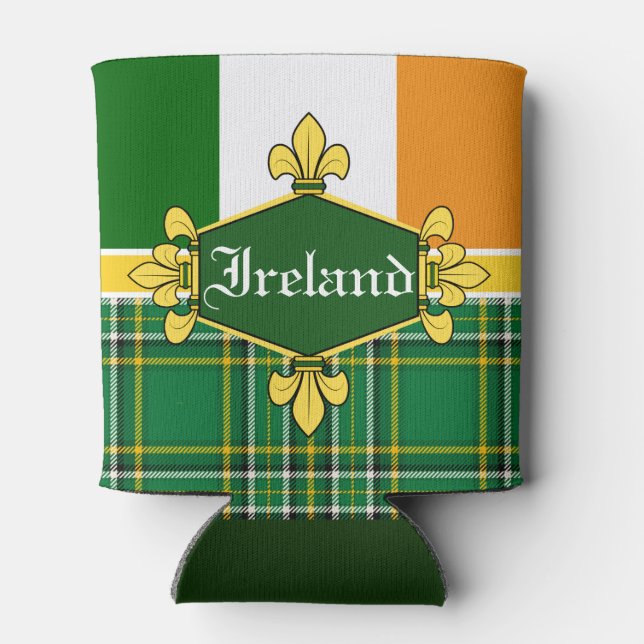 Ireland National flag, Tartan, Customise the name Can Cooler (Back)