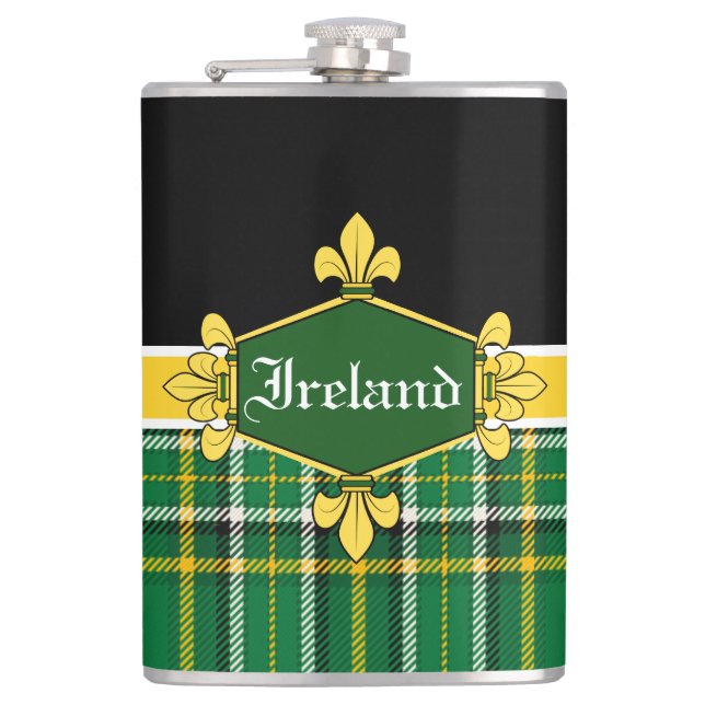 Ireland National tartan, Customise with name Hip Flask (Front)