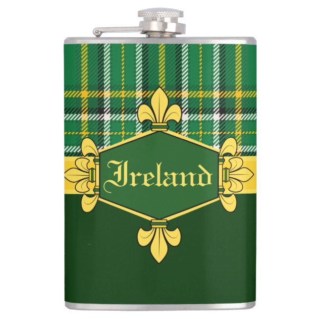 Ireland National Tartan, Customise with name Hip Flask (Front)