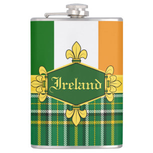 Ireland National Tartan,flag, Customise with name Hip Flask