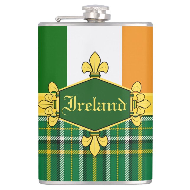 Ireland National Tartan,flag, Customise with name Hip Flask (Front)