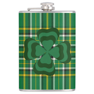 Ireland National Tartan, Shamrock, Add a name Hip Flask