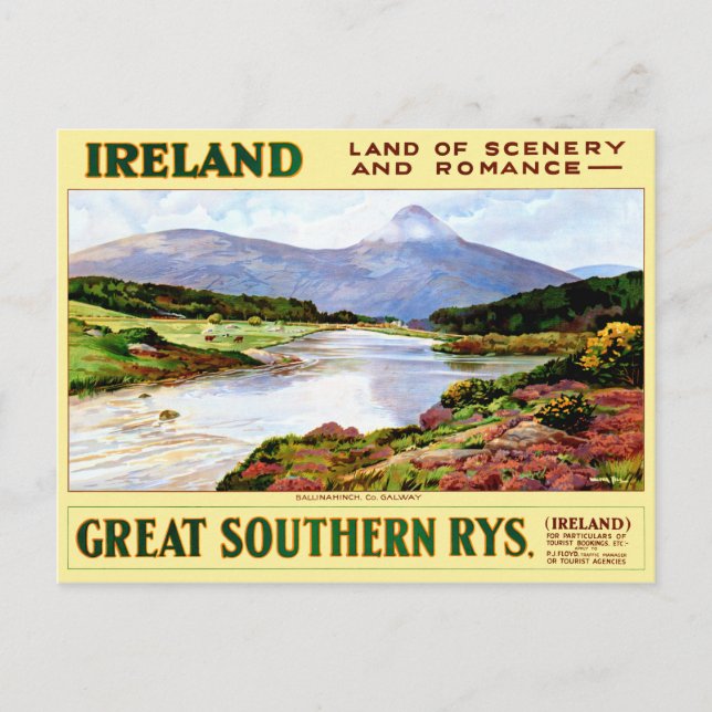 Ireland Restored Vintage Travel Poster Postcard (Front)