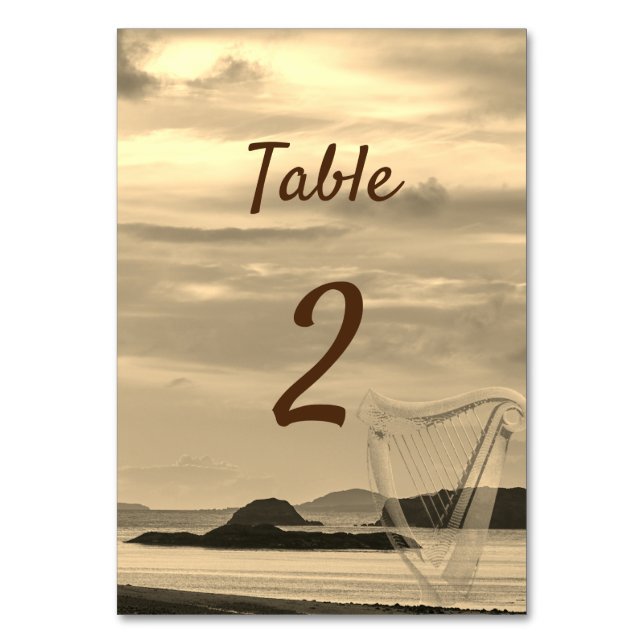 Ireland Scenic Wedding with Irish Harp Table Numbe Table Number (Front)