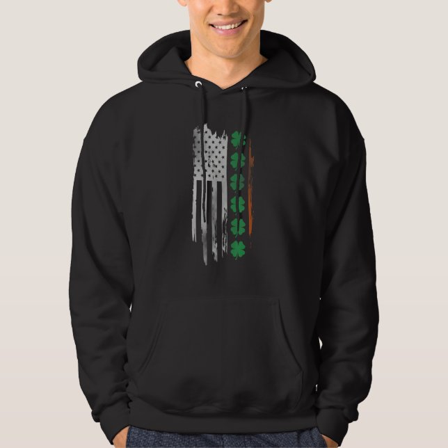 Ireland Shamrock American flag Patrick's day Irish Hoodie (Front)