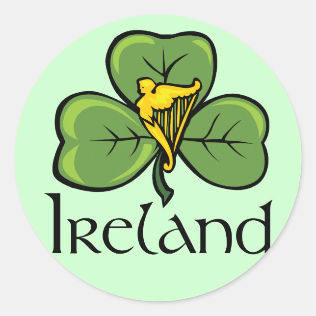 Ireland Shamrock and Harp Classic Round Sticker (Front)
