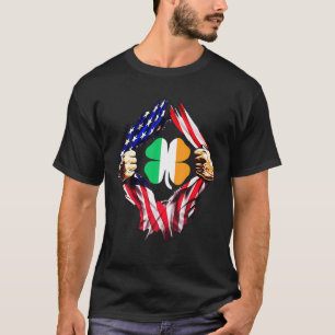Ireland Shamrock Irish Shamrock Flag With Usa Flag T-Shirt