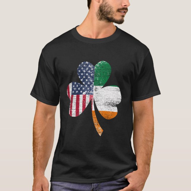 Ireland Shamrock St Patricks Day Irish Us Flag T-Shirt (Front)