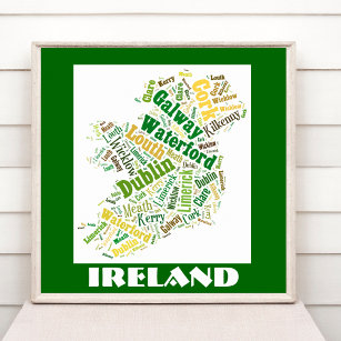 Ireland Silhouette Word Art Poster