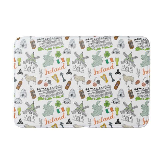 Ireland Sketch Doodle Pattern Bath Mat (Front)