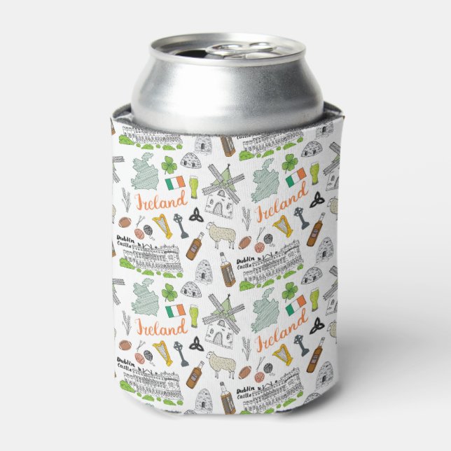 Ireland Sketch Doodle Pattern Can Cooler (Can Front)