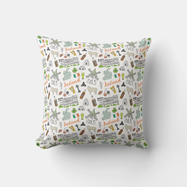 Ireland Sketch Doodle Pattern Cushion (Front)