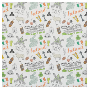 Ireland Sketch Doodle Pattern Fabric