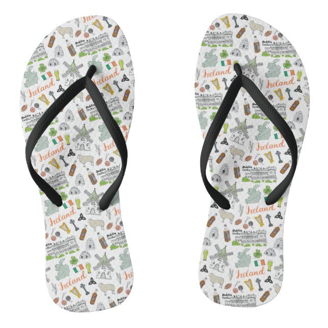 Ireland Sketch Doodle Pattern Flip Flops (Footbed)